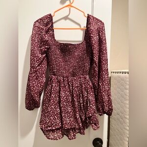 Floral Burgundy Smocked Women's Top